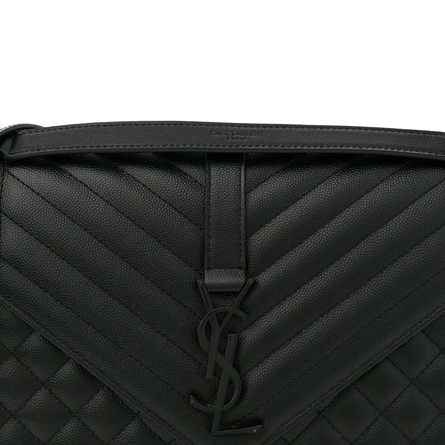 Grain De Poudre Textured Mixed Matelasse Large Triquilt Monogram Monochrome Satchel Black