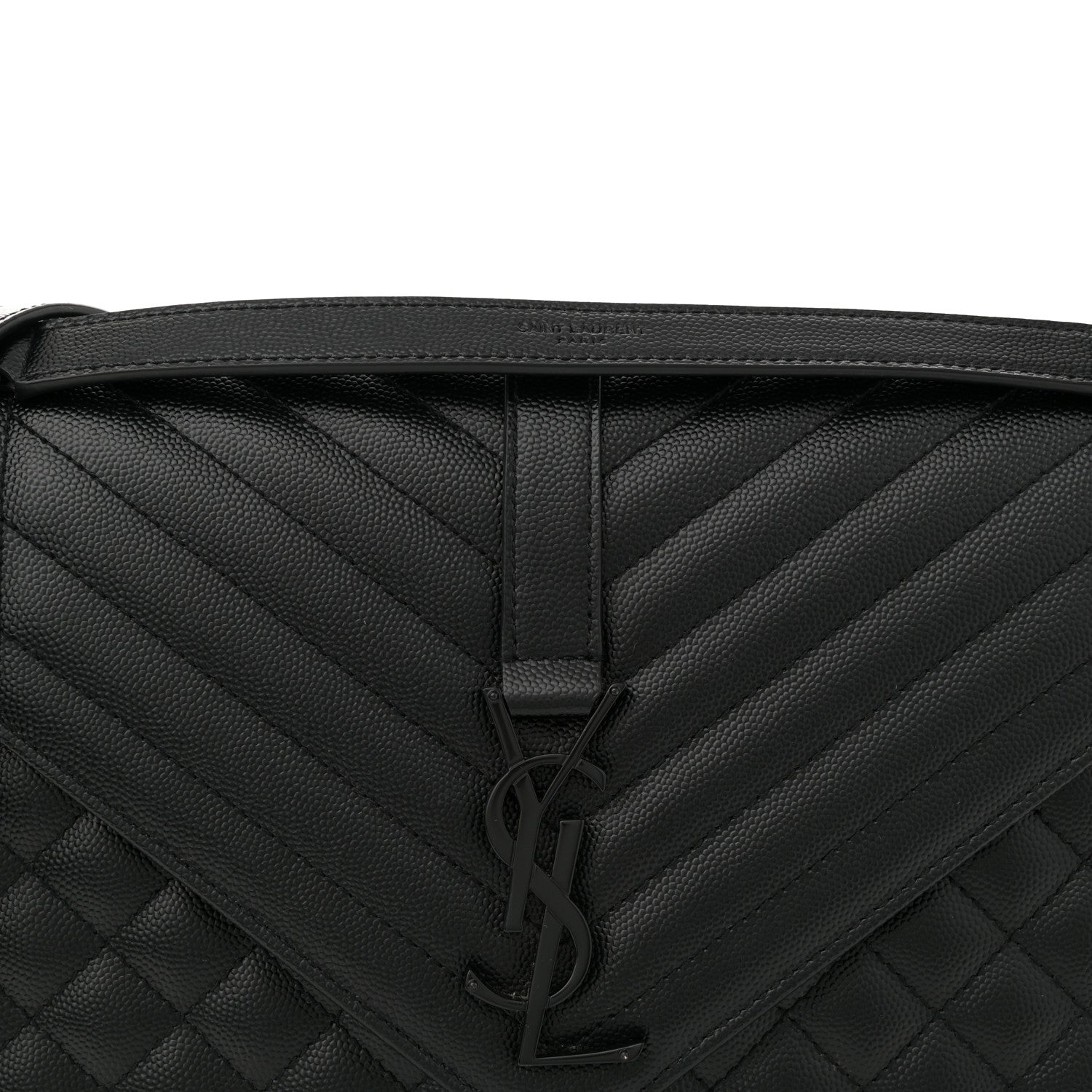 Saint Laurent Grain De Poudre Textured Mixed Matelasse Large Triquilt Monogram Monochrome Satchel Black 8 of 14