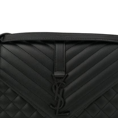 Saint Laurent Grain De Poudre Textured Mixed Matelasse Large Triquilt Monogram Monochrome Satchel Black 8 of 14