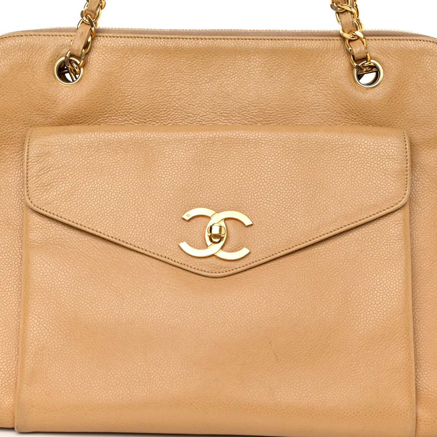 Caviar Flap Shoulder Bag Beige