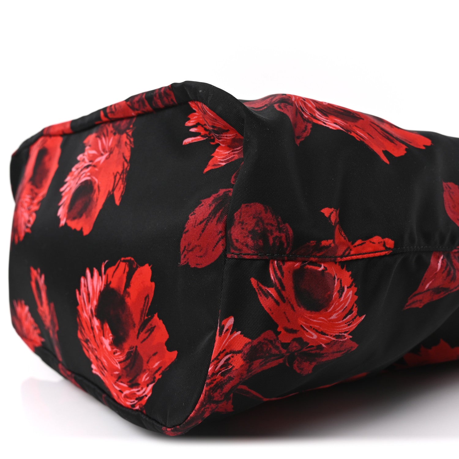 Prada Tessuto Nylon Saffiano Rose Print Tote Black Rosso 9 of 9