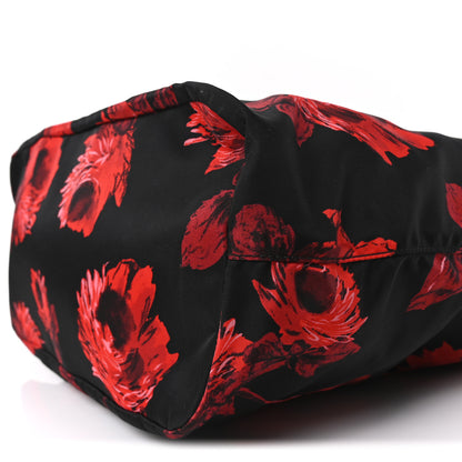 Prada Tessuto Nylon Saffiano Rose Print Tote Black Rosso 9 of 9