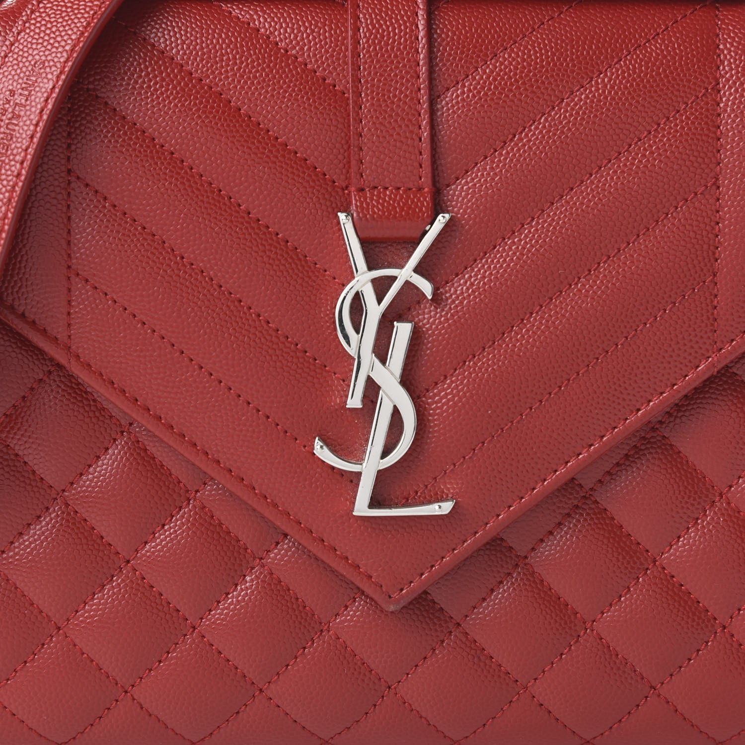 Saint Laurent Grain De Poudre Textured Mixed Matelasse Triquilt Medium Monogram Satchel Rouge Eros 9 of 10