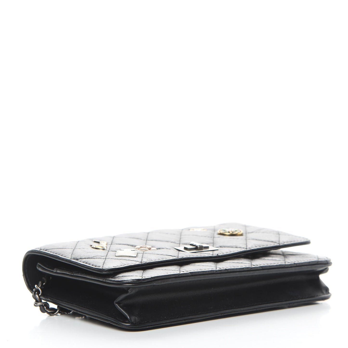 Aged Calfskin Lucky Charms Casino 2.55 Reissue Wallet on Chain WOC Black