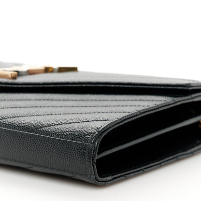 Saint Laurent Grain De Poudre Matelasse Chevron Monogram Chain Wallet Black 9 of 10