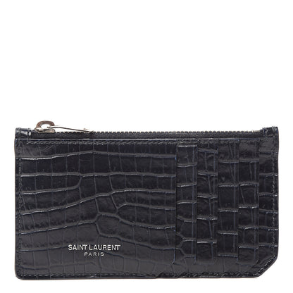 Saint Laurent Calfskin Crocodile Embossed 5 Fragments Zip Pouch Card Holder Blue Marine 1 of 5