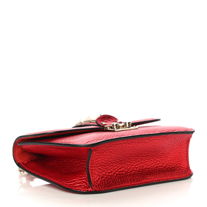 Valentino Garavani Metallic Vitello Small Glam Lock Rockstud Flap Red 3 of 11