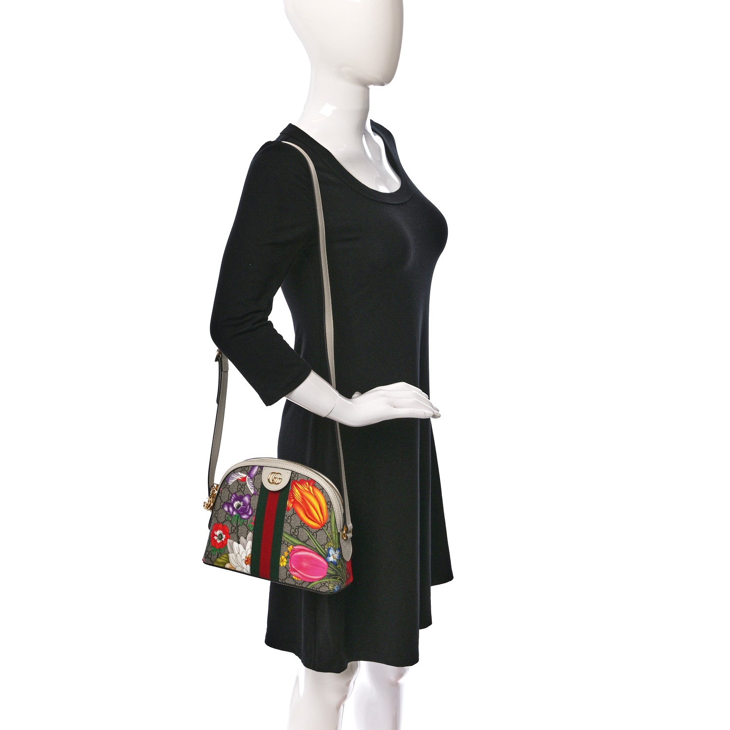 Gucci GG Supreme Monogram Flora Web GG Small Ophidia Dome Shoulder Bag White 2 of 9