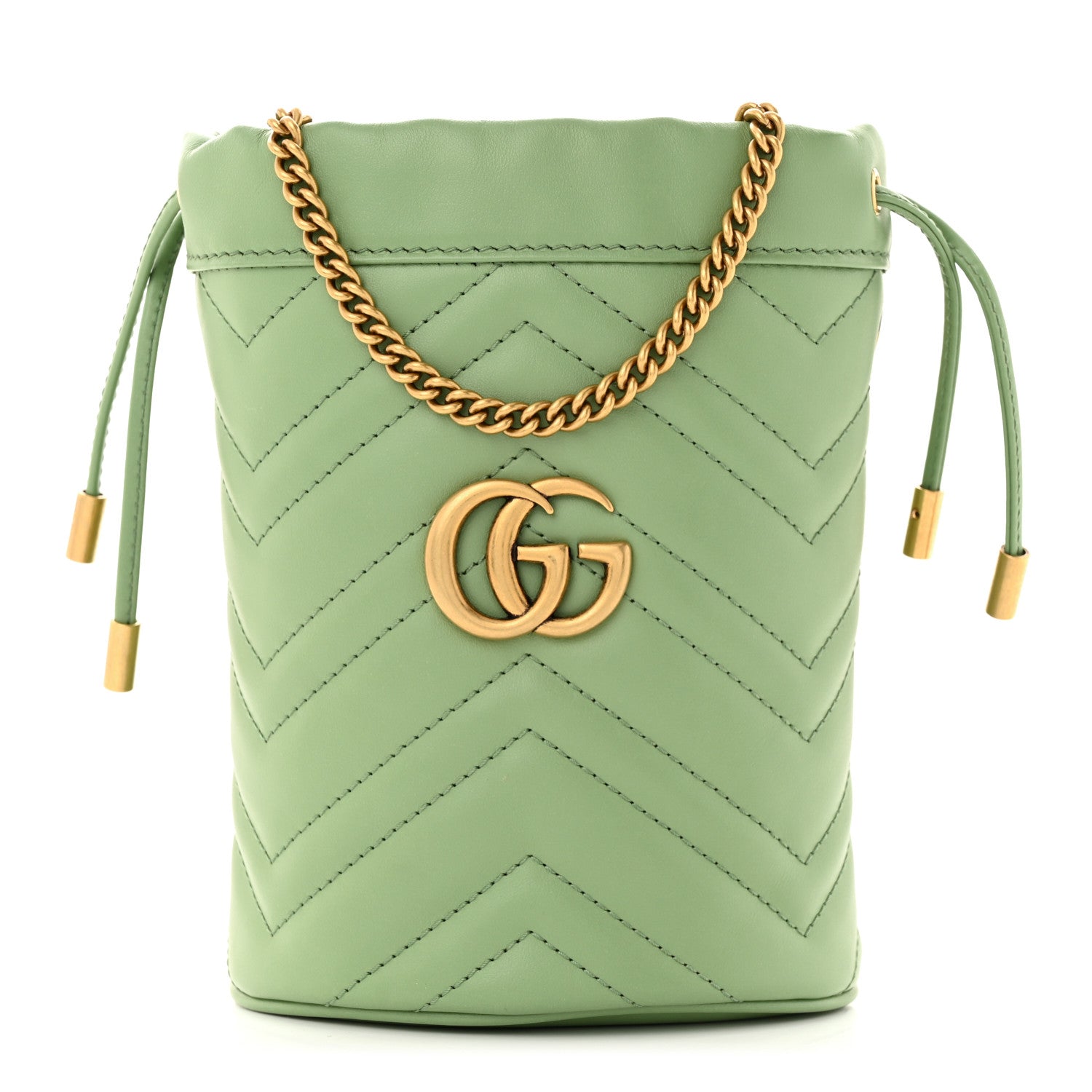 Gucci Calfskin Matelasse Chevron Mini GG Marmont 2.0 Bucket Bag Salamander Green 1 of 11