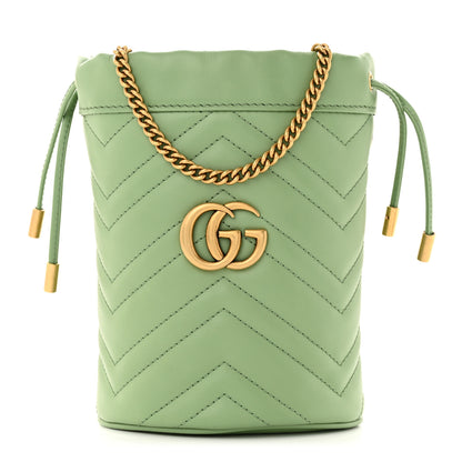 Gucci Calfskin Matelasse Chevron Mini GG Marmont 2.0 Bucket Bag Salamander Green 1 of 11