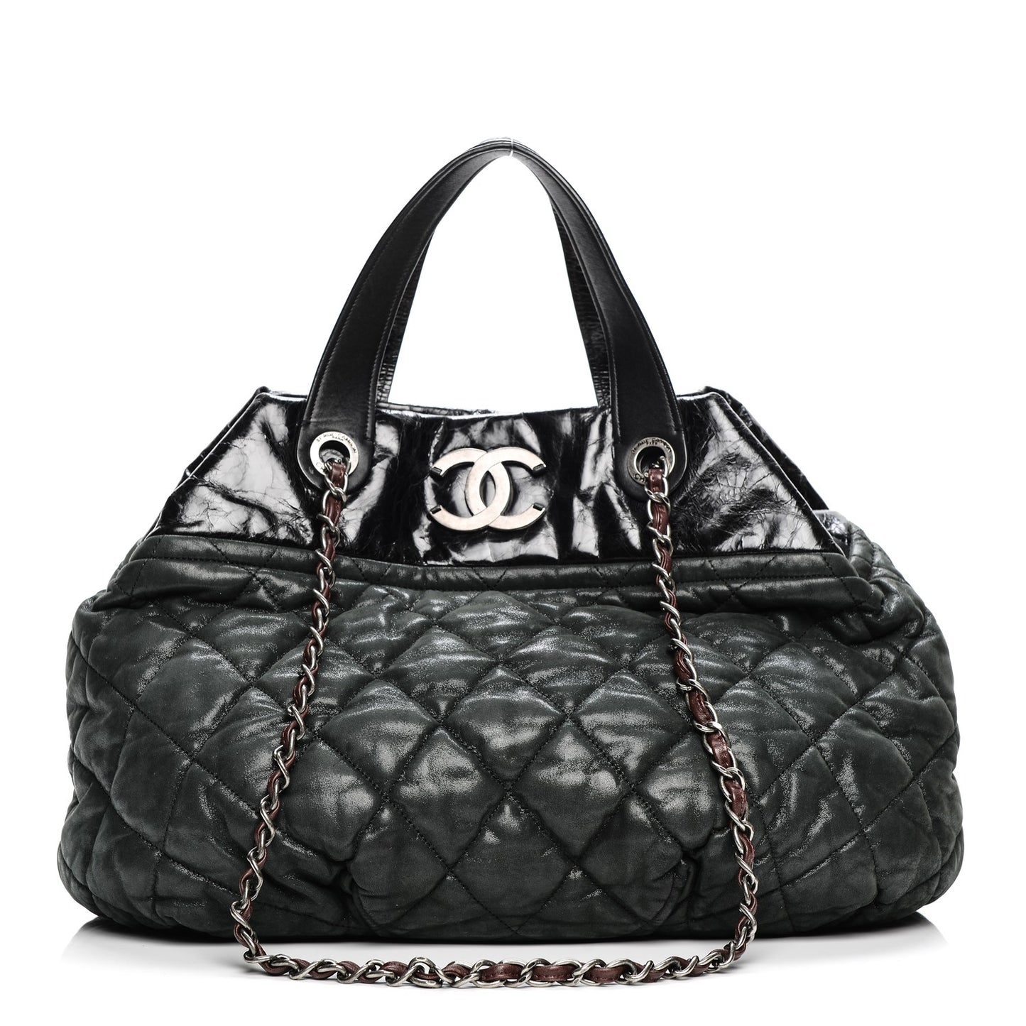 Iridescent Calfskin Large In the Mix Tote Black