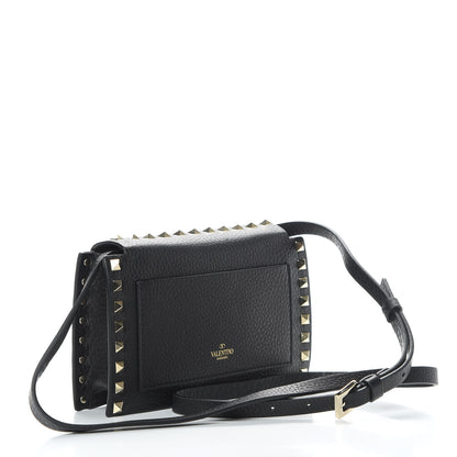 Valentino Garavani Pebbled Calfskin Small Rockstud Overlay Flap Shoulder Bag Black 3 of 9