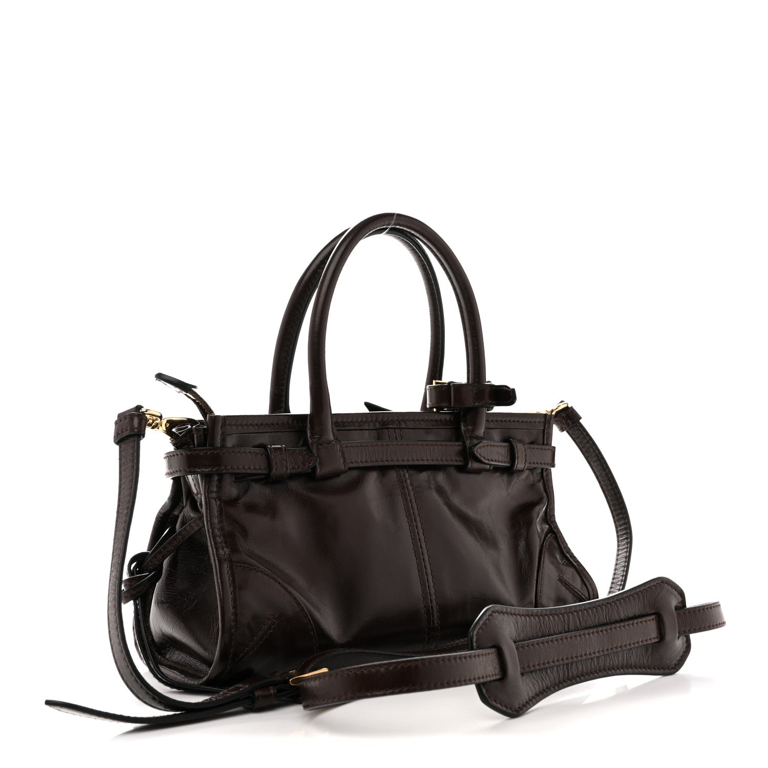 Prada Glossy Calfskin Triangle Mini Bonnie Shoulder Bag Moro 3 of 10