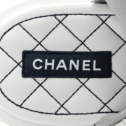 Chanel Goatskin Fabric Gladiator Sandals 40 White Light Grey Navy Blue 7 of 11