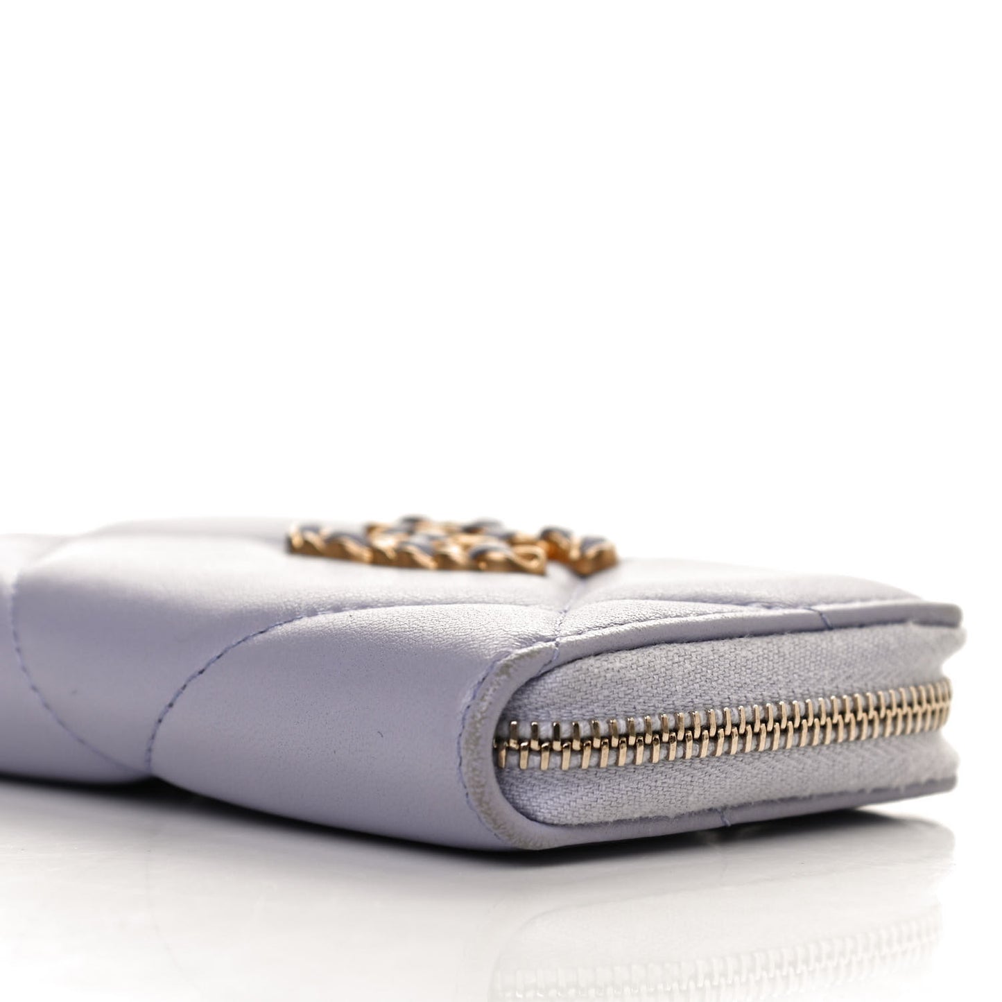 Lambskin Quilted Chanel 19 Zip Around Coin Purse Wallet Light Purple