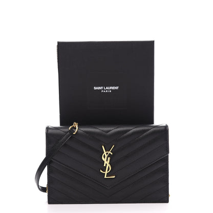 Saint Laurent Grain De Poudre Matelasse Chevron Monogram Envelope Chain Wallet Black 11 of 11