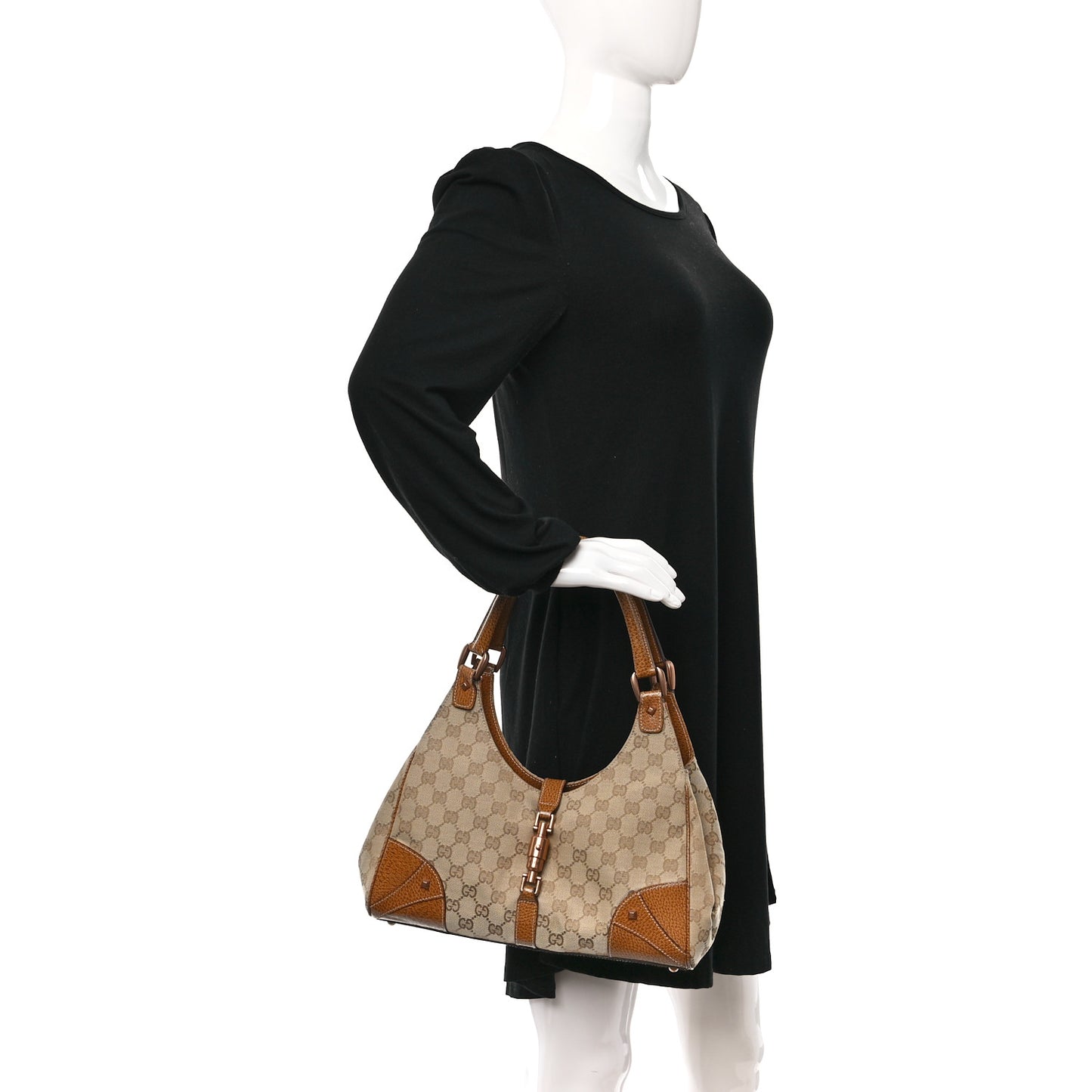 Monogram Calfskin Large Bardot Shoulder Bag Brown