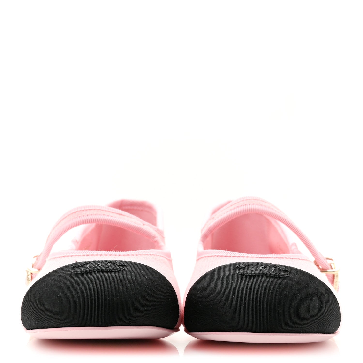 Chanel Fabric Grosgrain Mary Jane Flats 38.5 Light Pink Black 3 of 10