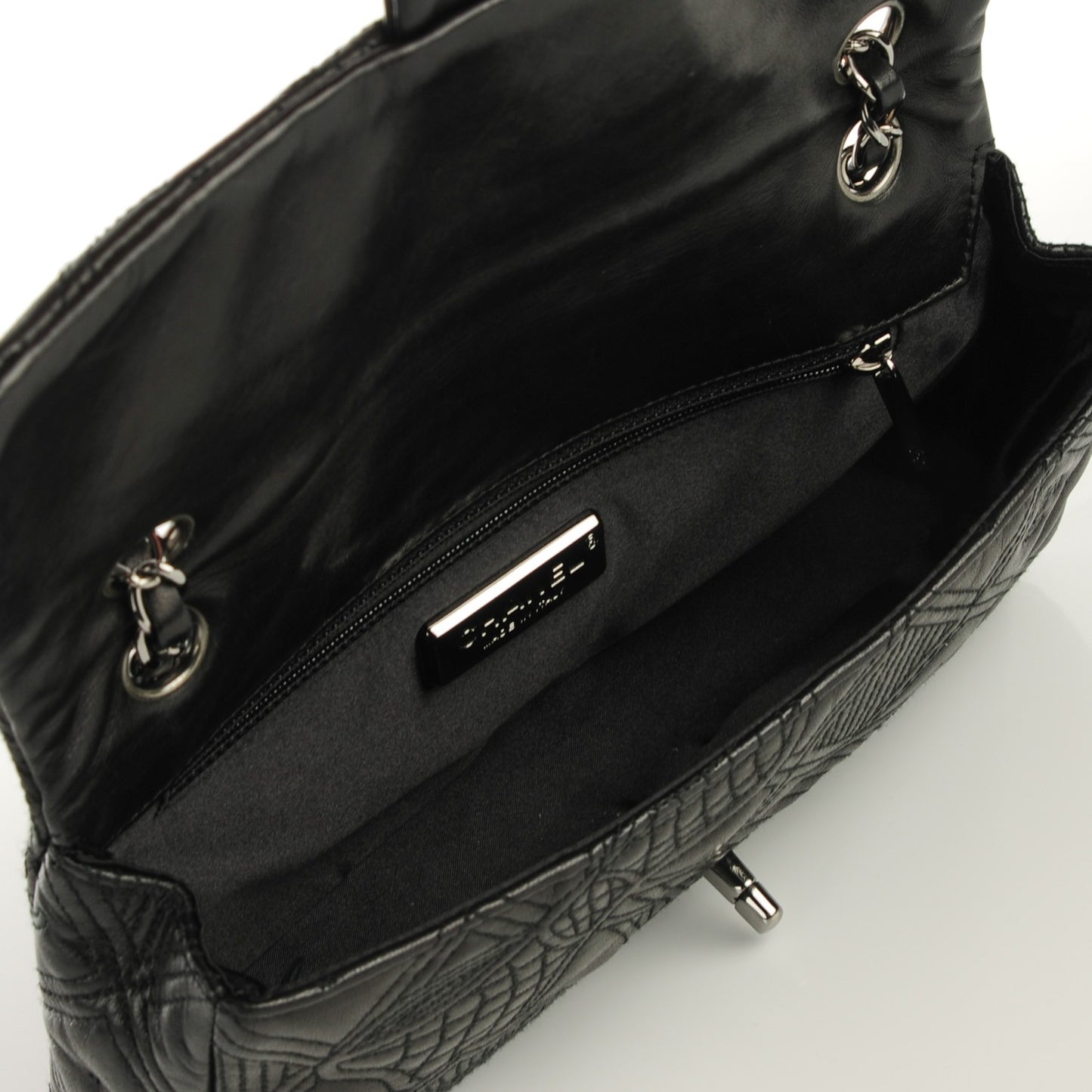 Lambskin Embroidered Medium Camellia Flap Black