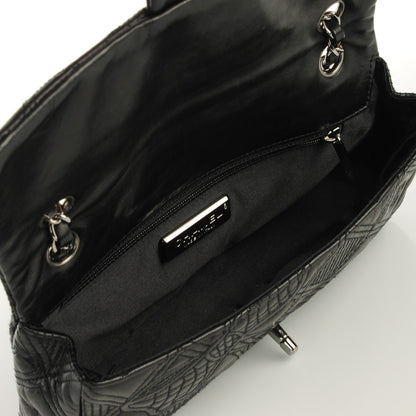 Chanel Lambskin Embroidered Medium Camellia Flap Black 8 of 9