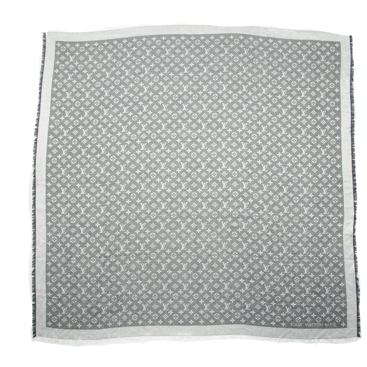 Silk Wool Monogram Denim Shawl Black