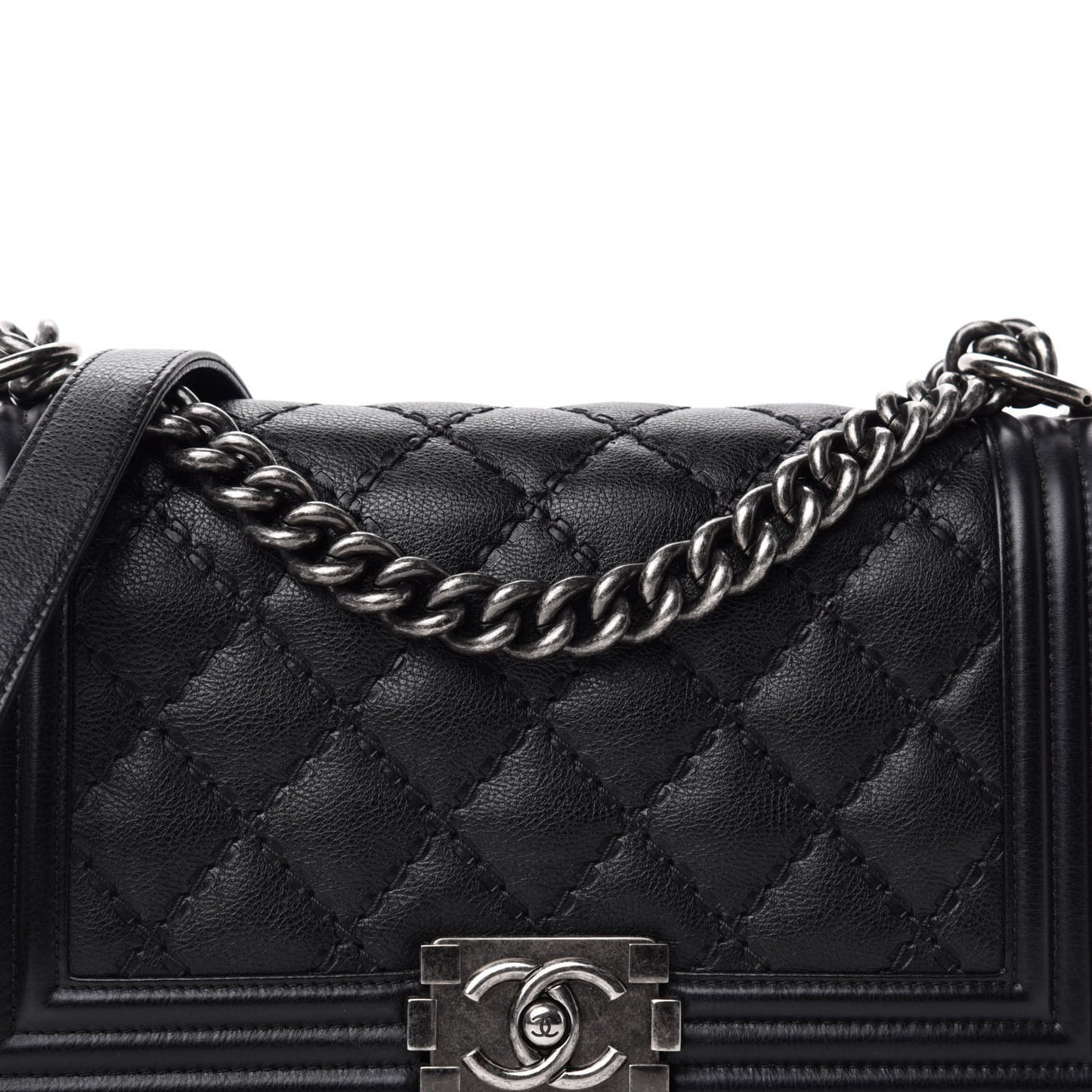 Calfskin Double Stitch Medium Boy Flap Black