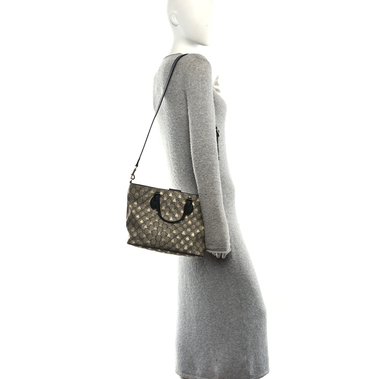 Gucci Soft GG Supreme Monogram Bees Small Crossbody Tote Beige Oro Black 2 of 10