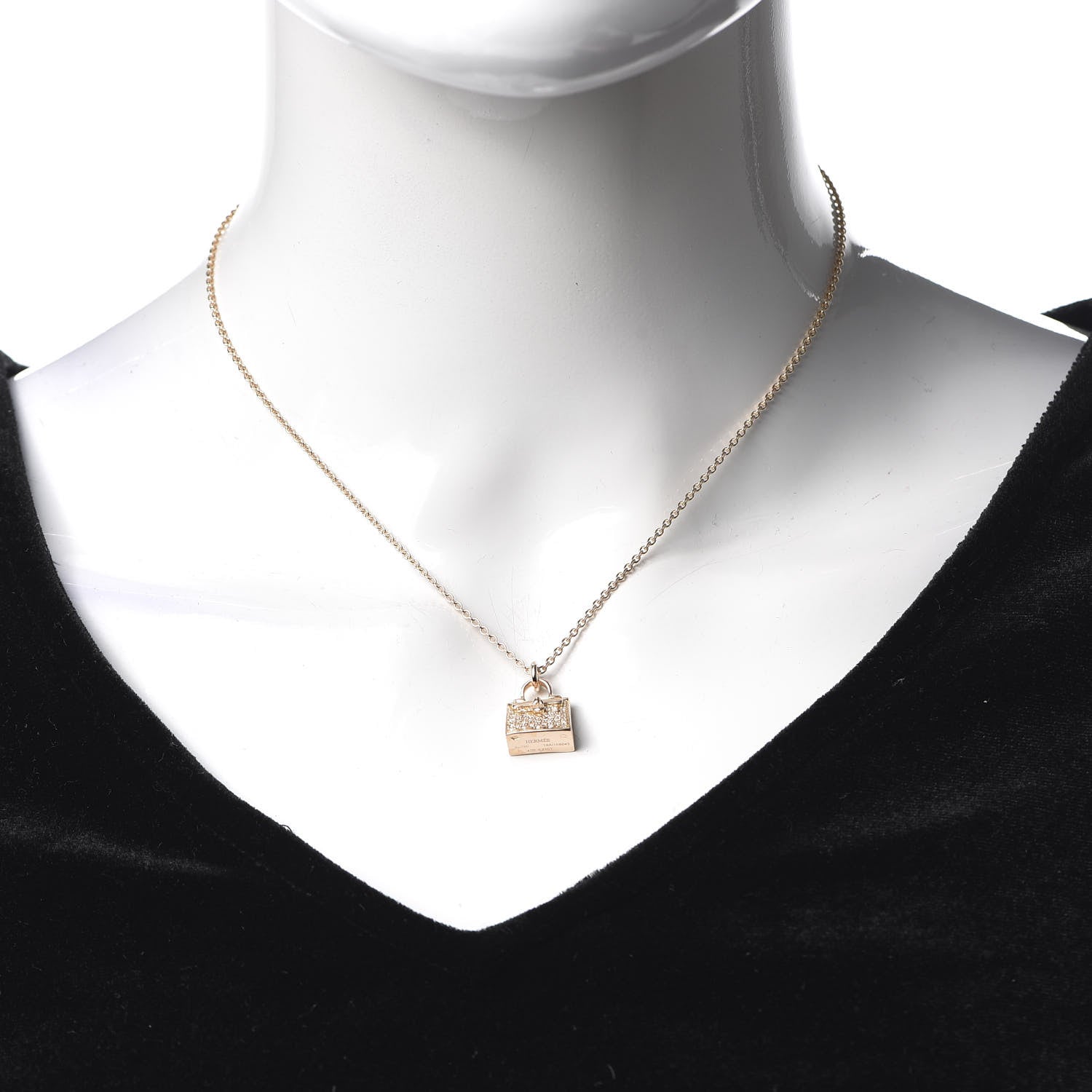Hermes 18K Rose Gold Diamond Kelly Amulette Pendant Necklace 2 of 6