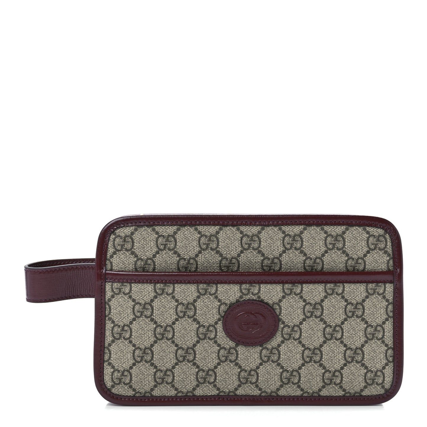 GG Supreme Monogram Textured Calfskin Retro Interlocking G Travel Pouch Beige Ebony Burgundy
