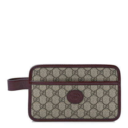 Gucci GG Supreme Monogram Textured Calfskin Retro Interlocking G Travel Pouch Beige Ebony Burgundy 1 of 11