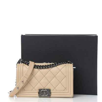 Chanel Calfskin Quilted Double Stitch Medium Boy Flap Beige 10 of 10