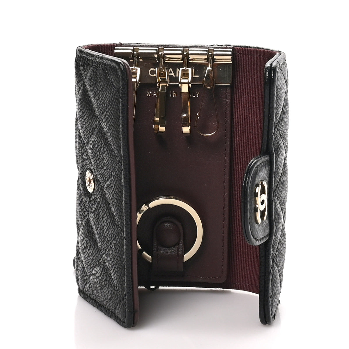 Caviar Quilted Classic 4 Key Holder Wallet Black