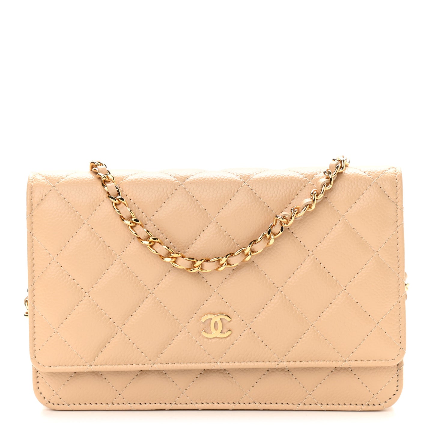 Caviar Quilted Wallet On Chain WOC Beige