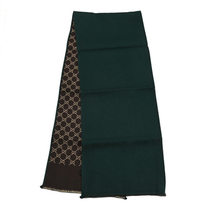 Gucci Wool Silk GG Monogram Simple Ripon Scarf Brown Green 2 of 4