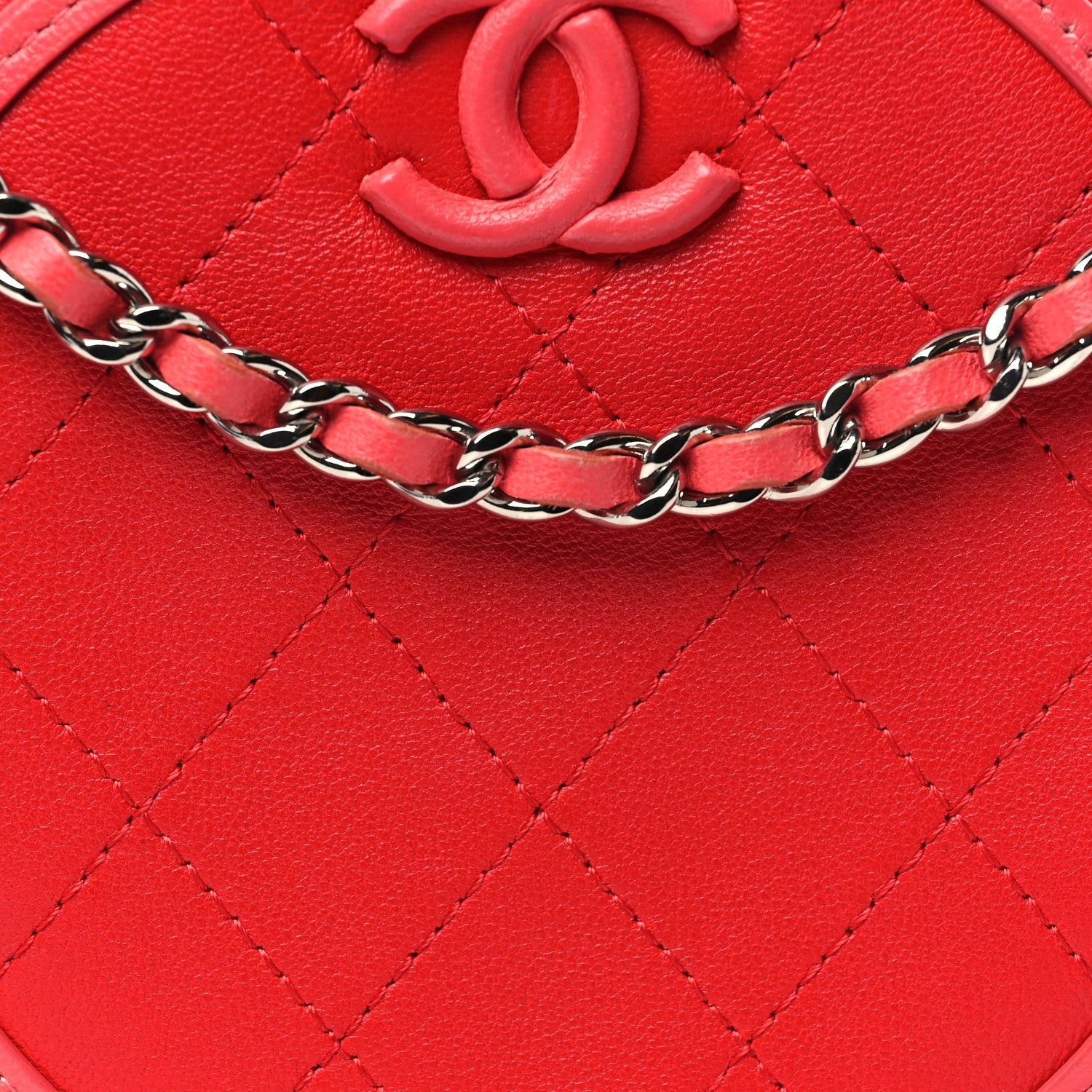 Chanel Calfskin Quilted Bi-Color CC Round Clutch With Chain Pink Red 8 of 11
