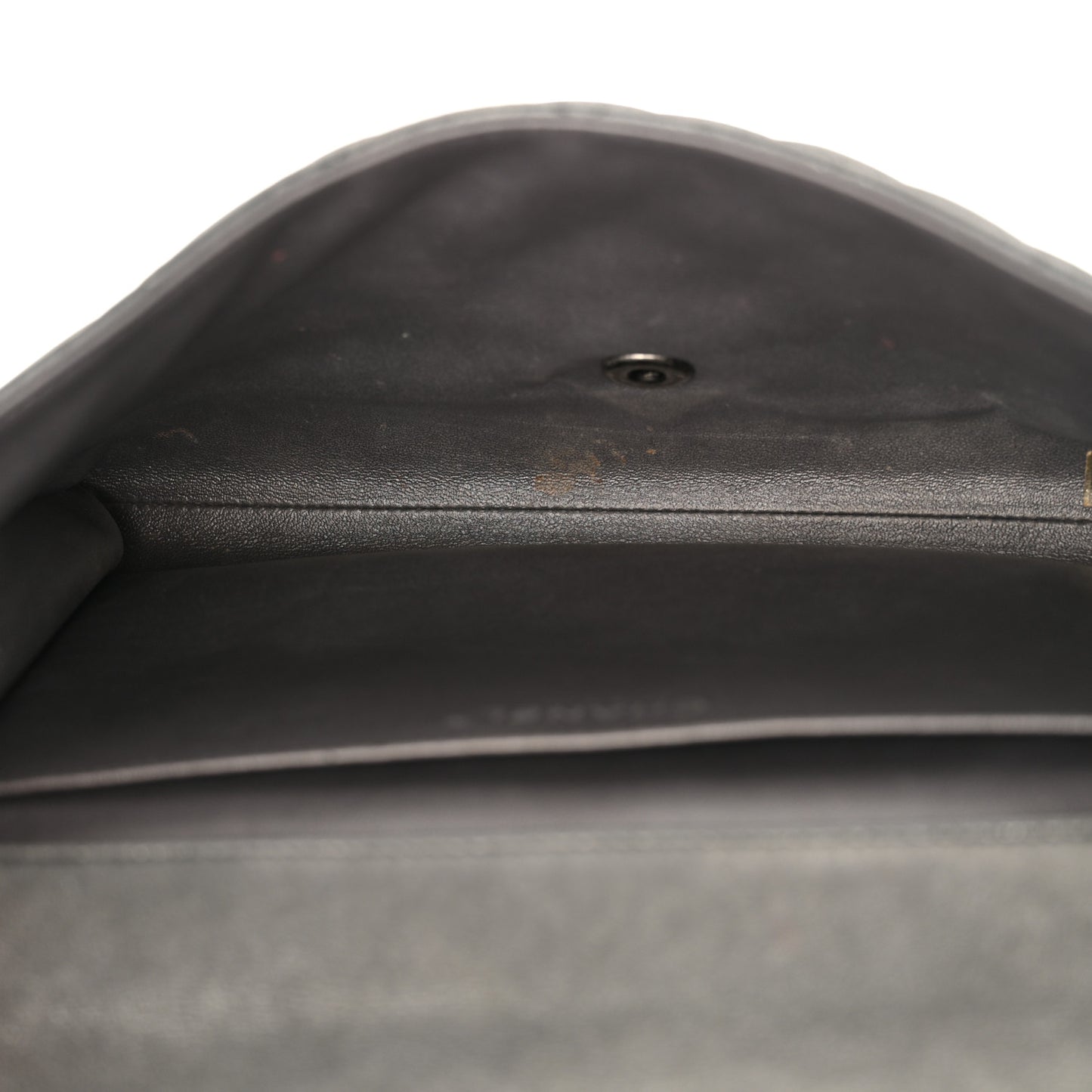 Iridescent Calfskin Quilted Clutch with Chain Flap Dark Grey