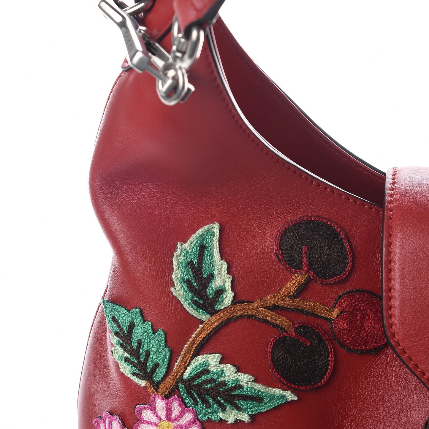 Calfskin Web Embroidered Medium Dionysus Hobo Hibiscus Red