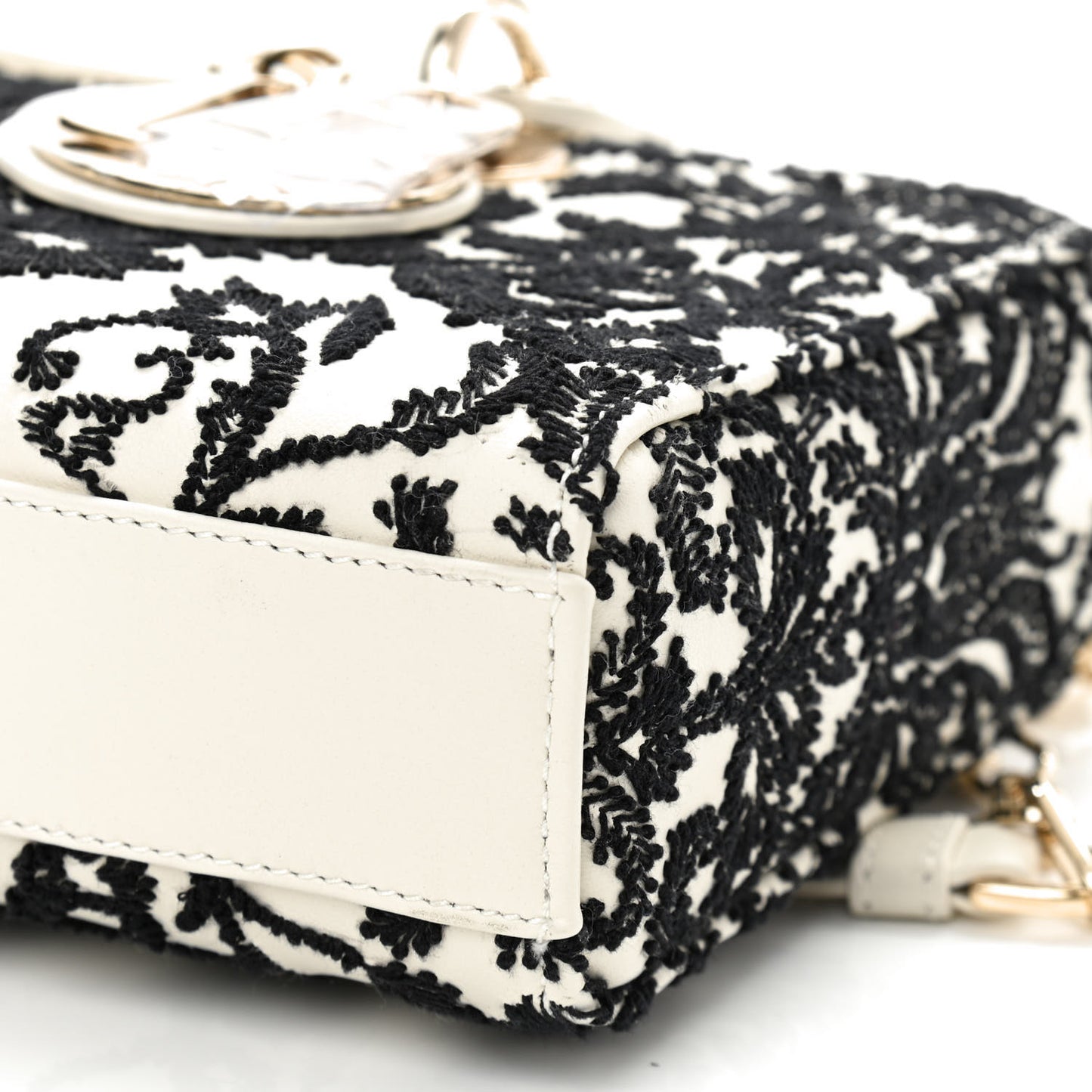 Calfskin Embroidered Lady D-Joy White Black