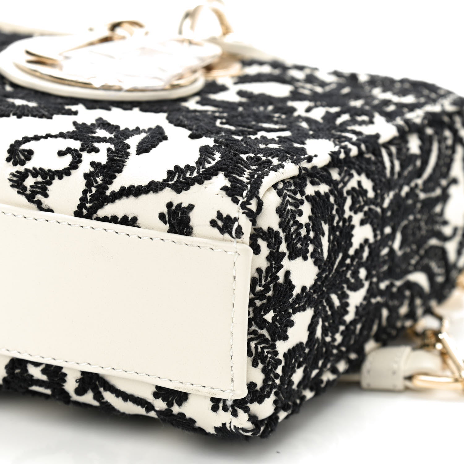 Christian Dior Calfskin Embroidered Lady D-Joy White Black 10 of 12