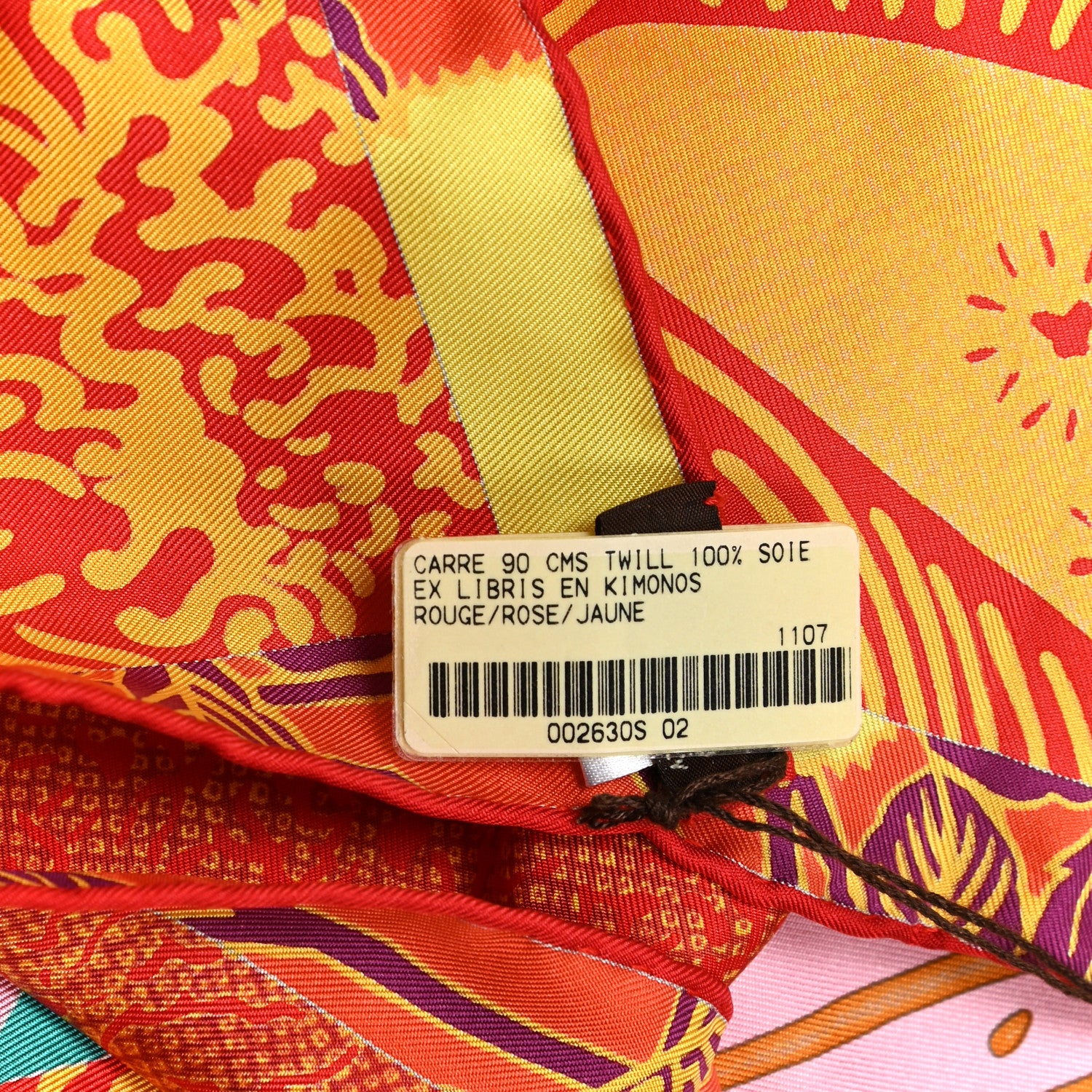 Hermes Silk Ex Libris En Monogram Kimonos Scarf 90 Rouge Rose Jaune 3 of 4