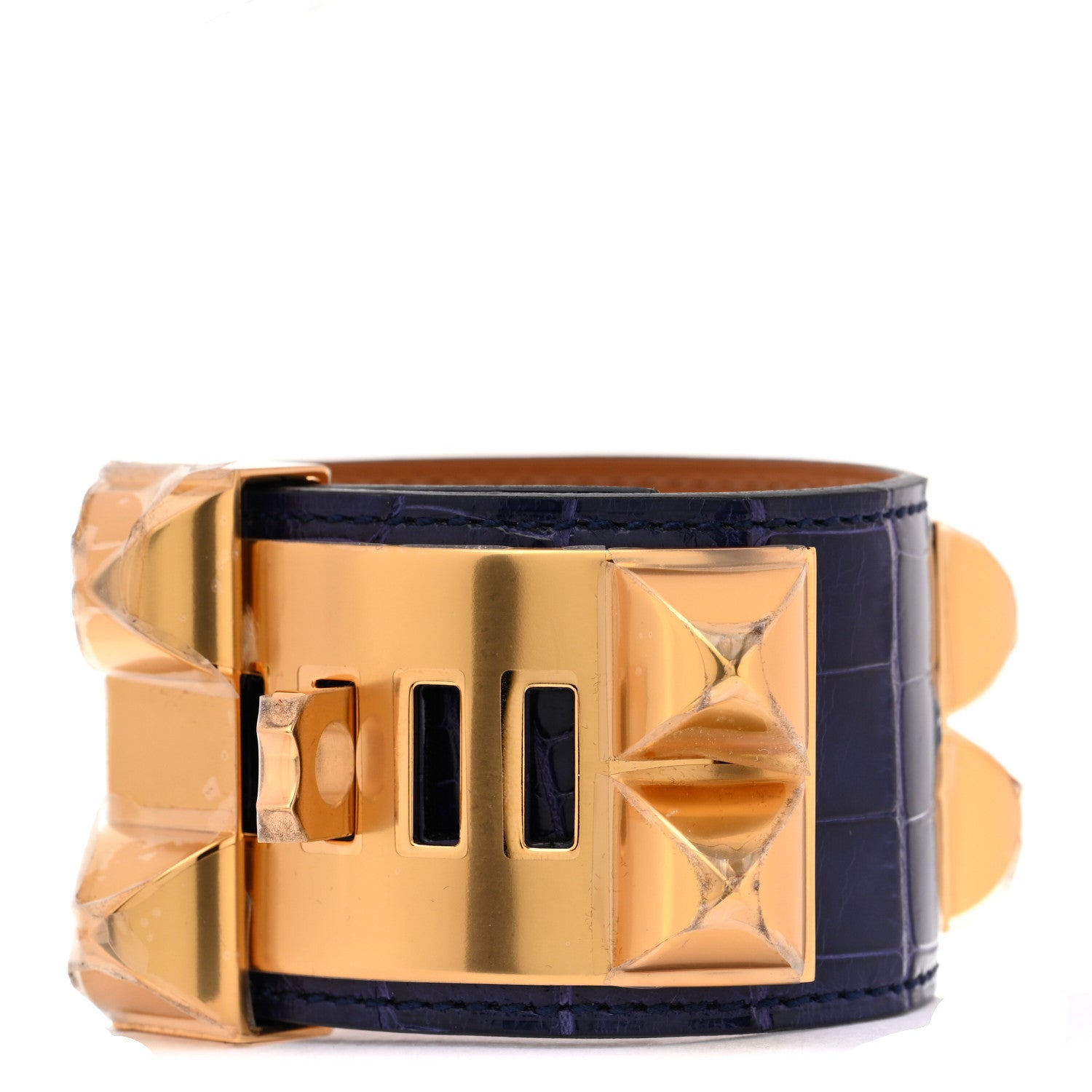 Hermes Shiny Alligator Collier De Chien CDC Bracelet T2 Bleu Encre 3 of 6