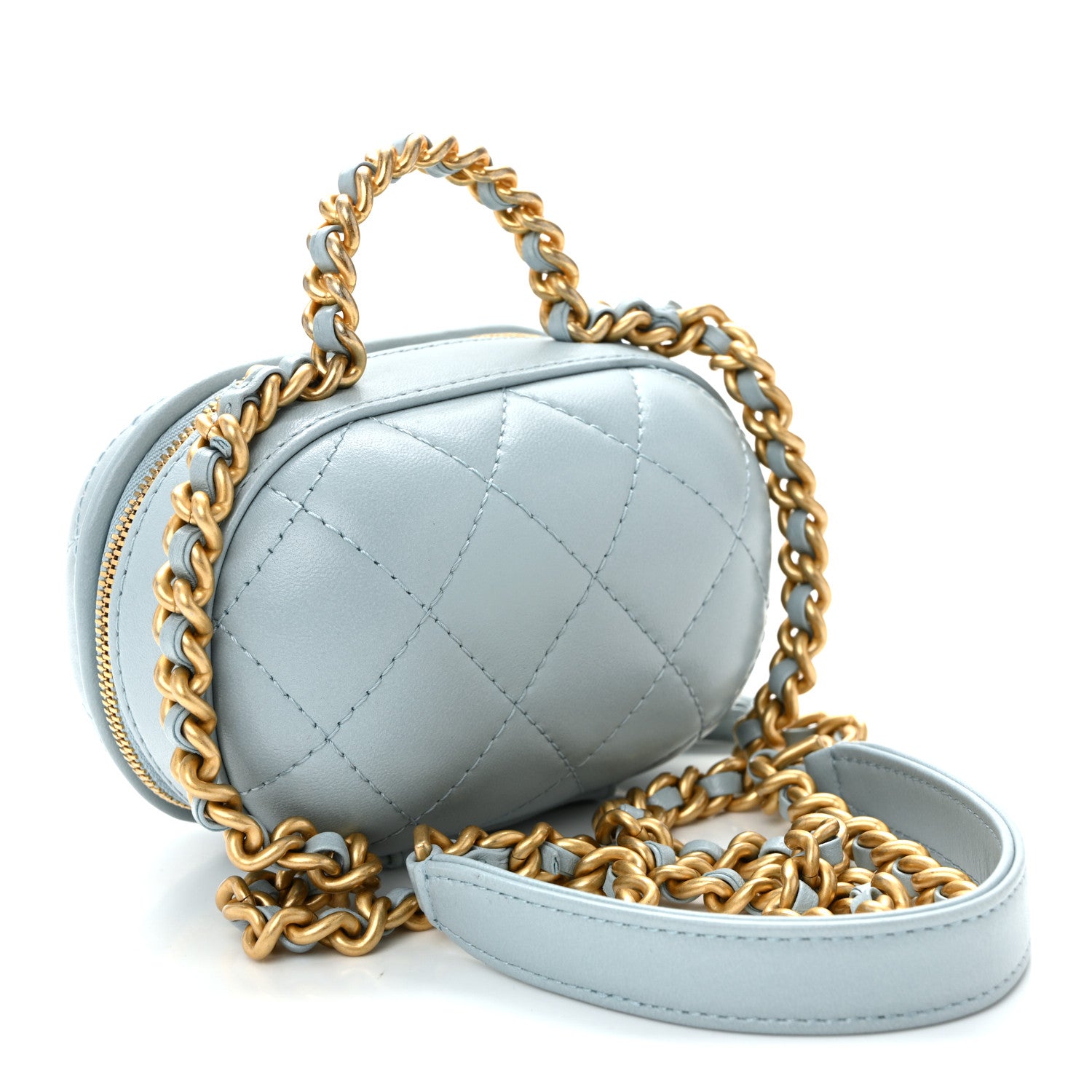 Chanel Lambskin Quilted CC Bubble Vanity Case With Chain Light Blue 3 of 10
