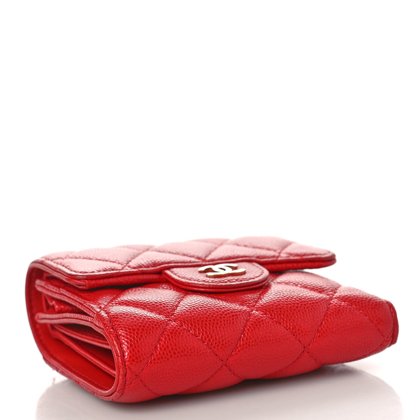 Caviar Quilted Compact Flap Wallet Red