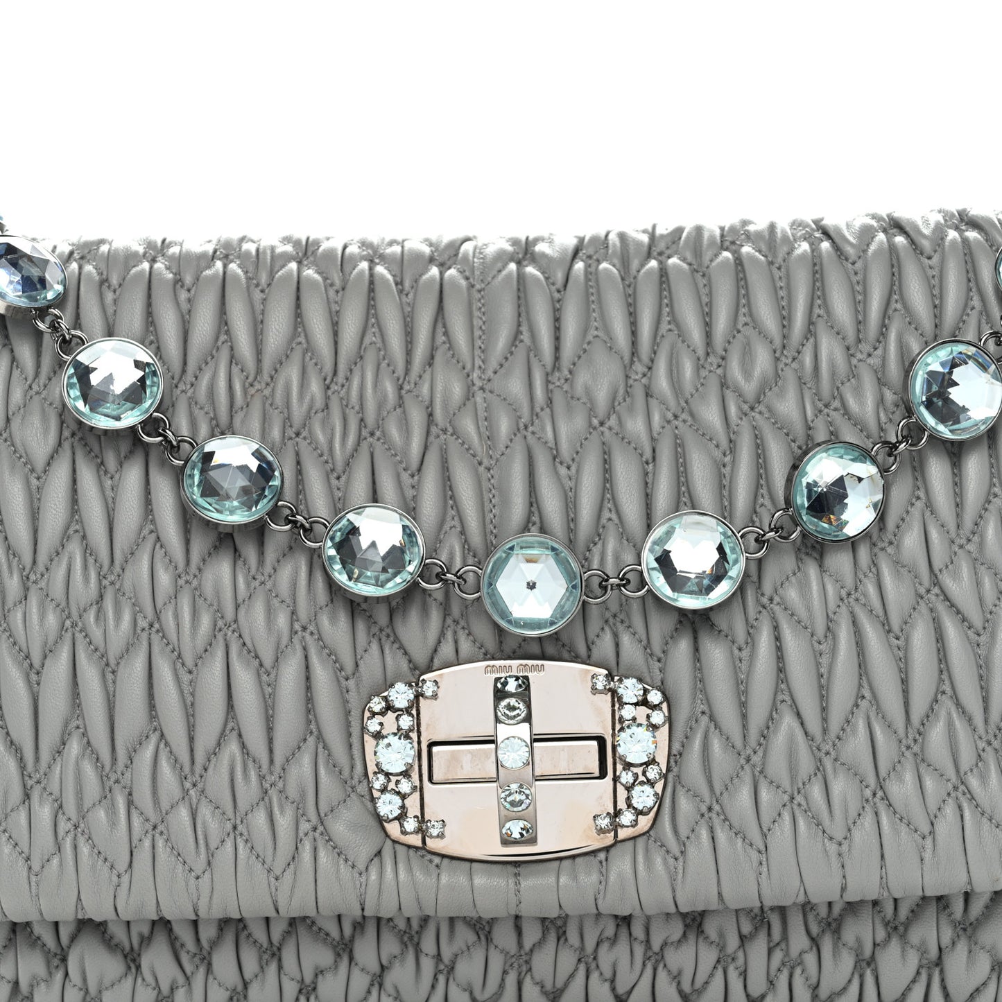 Nappa Matelasse Crystal Flap Clutch Grey