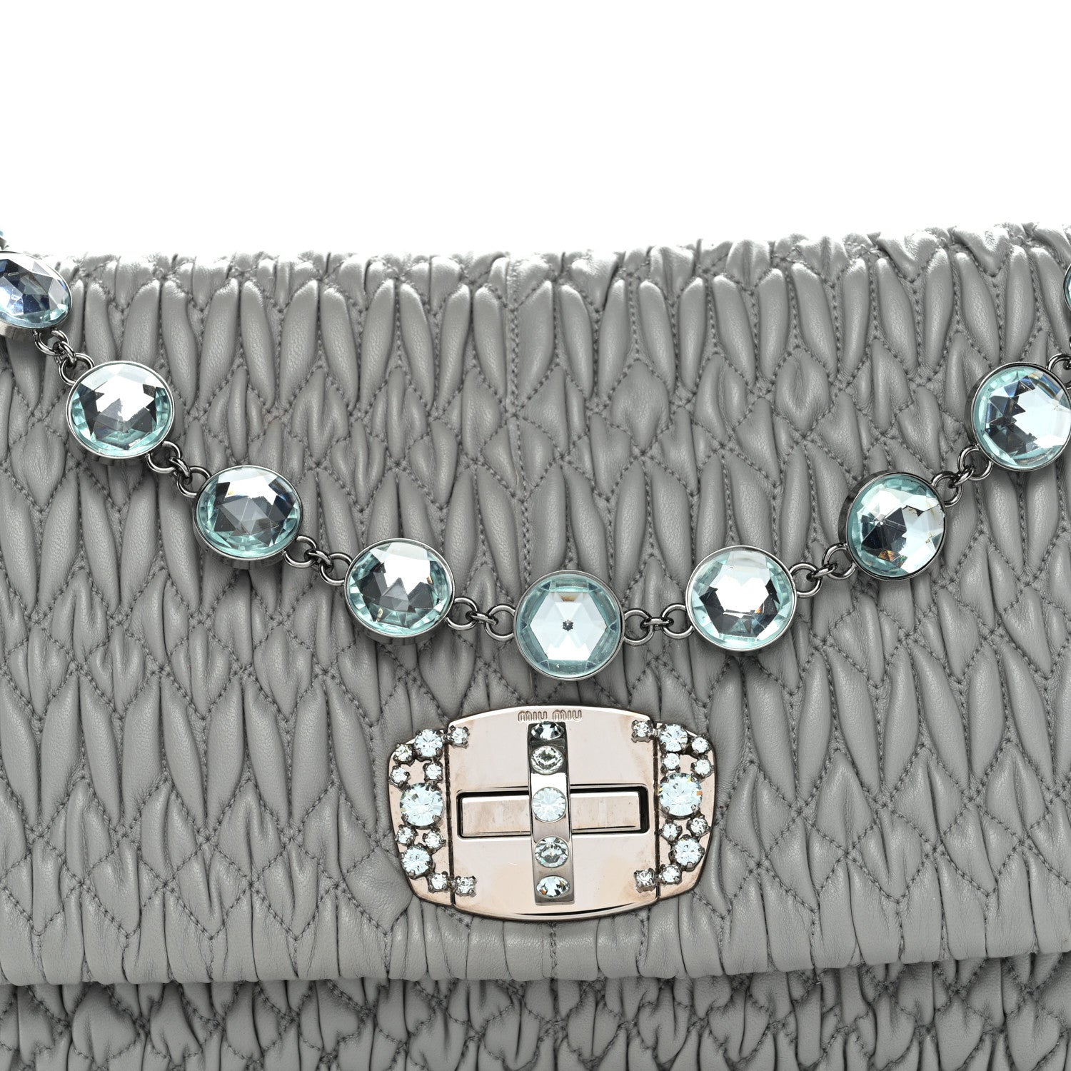 Miu Miu Nappa Matelasse Crystal Flap Clutch Grey 7 of 9
