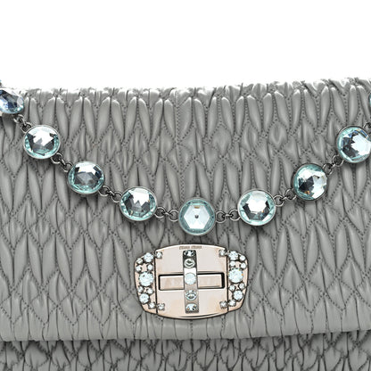 Miu Miu Nappa Matelasse Crystal Flap Clutch Grey 7 of 9