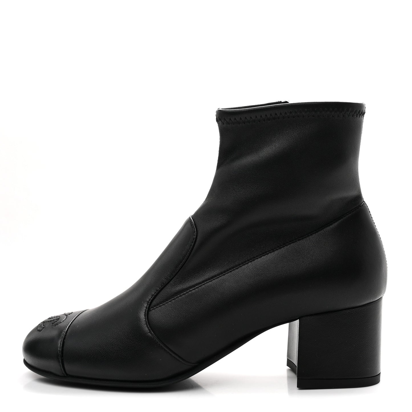 Stretch Lambskin Cap Toe CC Short Boots 37.5 Black