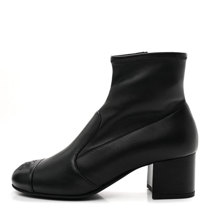 Chanel Stretch Lambskin Cap Toe CC Short Boots 37.5 Black 1 of 10
