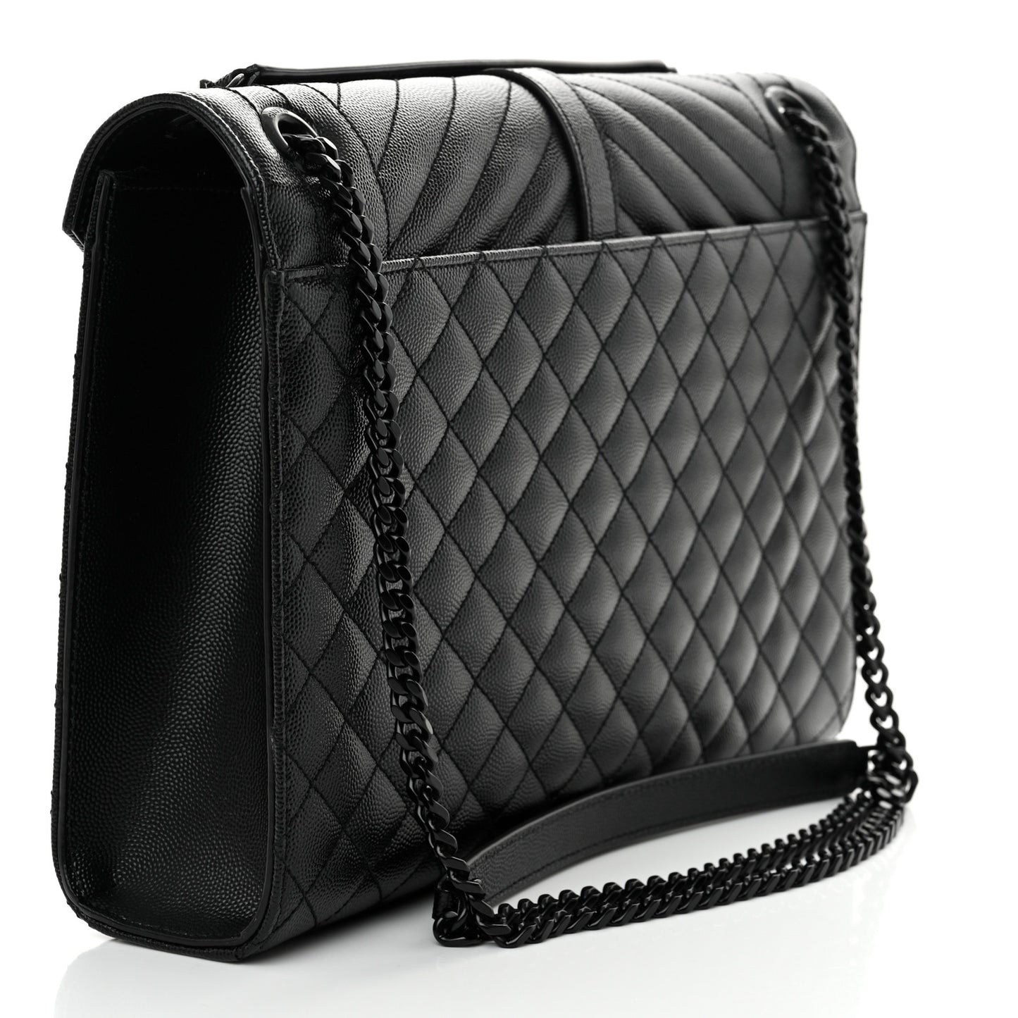Grain De Poudre Textured Mixed Matelasse Large Triquilt Monogram Monochrome Satchel Black