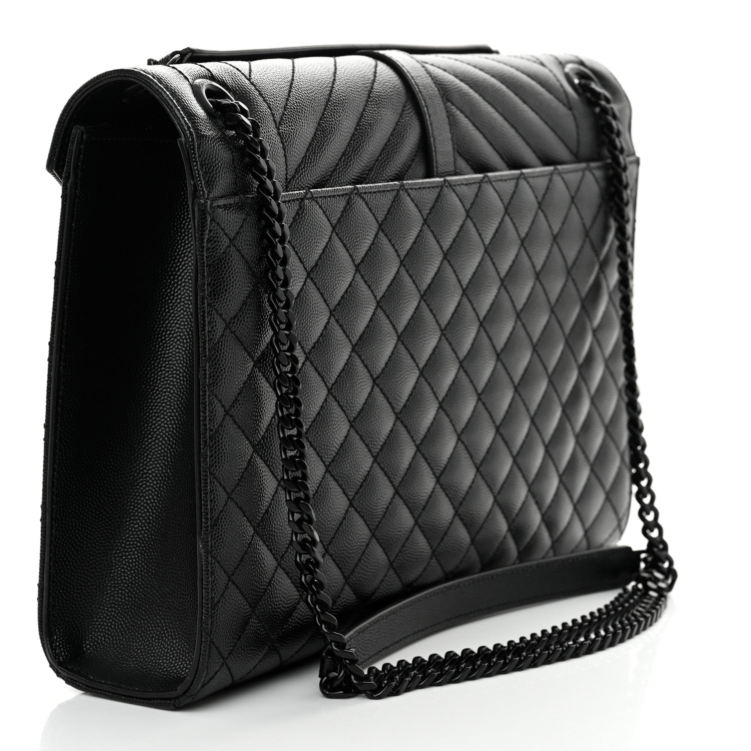 Saint Laurent Grain De Poudre Textured Mixed Matelasse Large Triquilt Monogram Monochrome Satchel Black 3 of 9